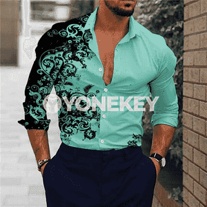 Erkekler üçin niýetlenen owadan we moda nagyşly köýnek.